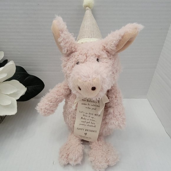 Piggy Wigg Wiggy Celebrate Happy Birthday DEMDACO Plush Animal Pig Hat Gift Tag - Picture 2 of 12
